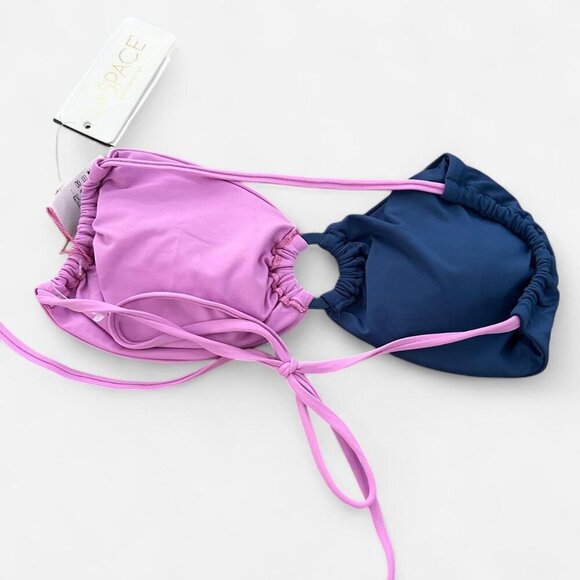 L*Space Freddie keyhole colorblock purple blue halter bikini top medium new - Picture 4 of 5